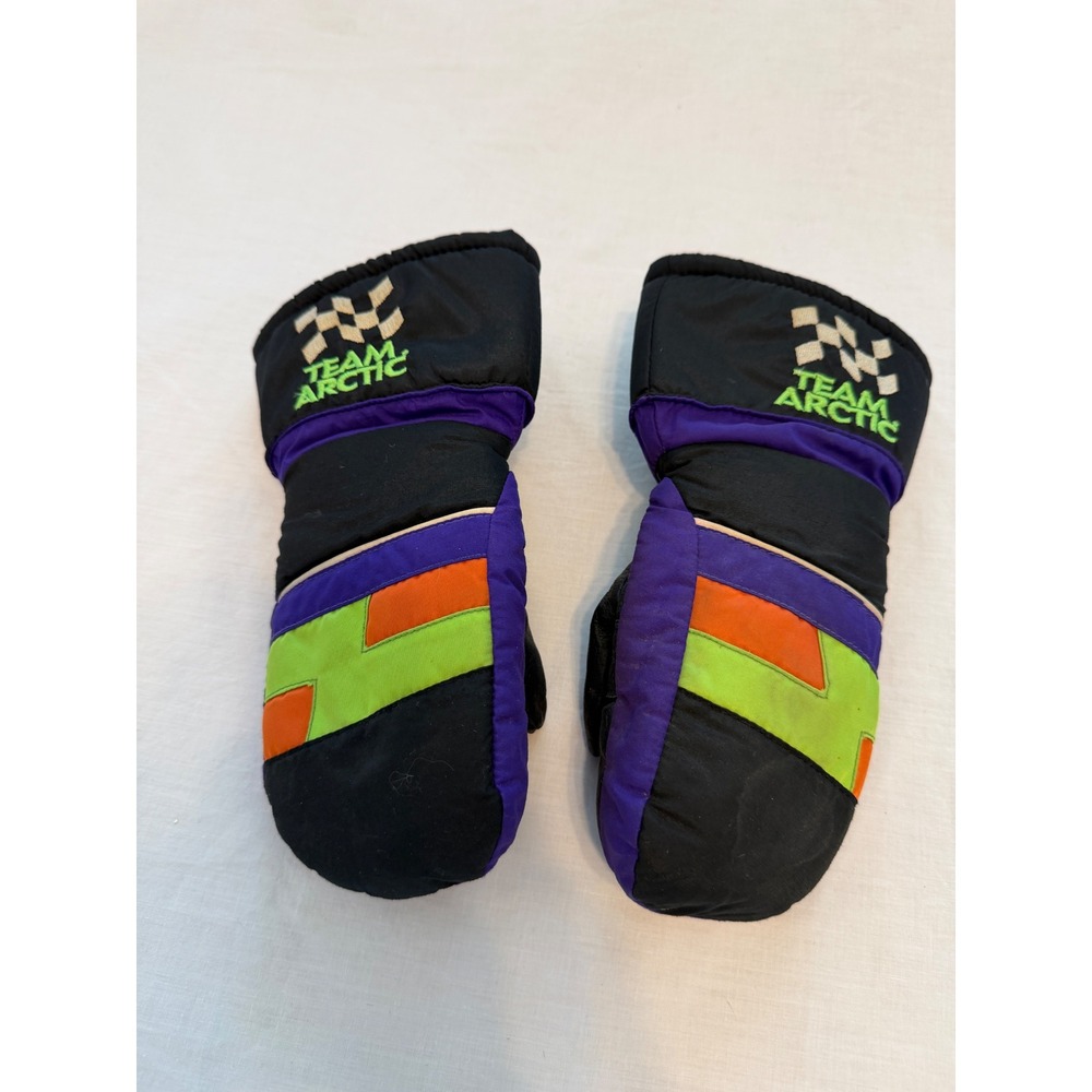 Vintage Arcticwear Team Arctic Kids Snowmobile Mittens Purple Neon Green Black